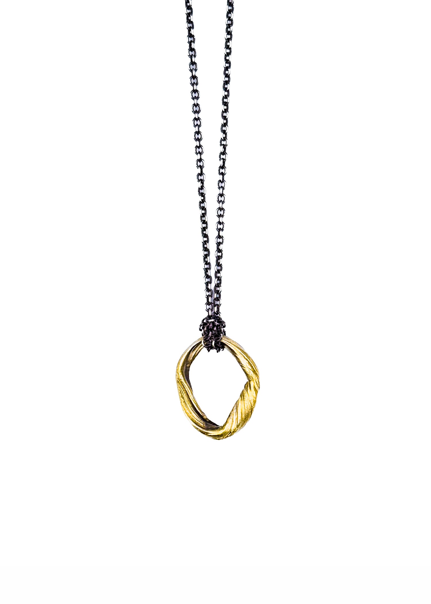 14k gold sculptural pendant necklace with organic texture created using Mitsuro Hikime