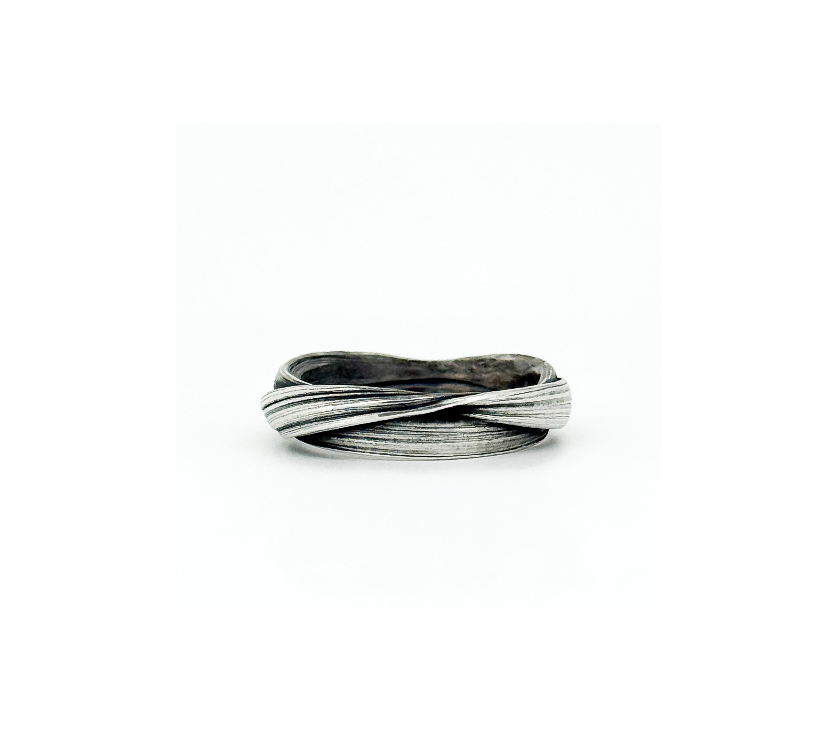 silver mitsuro hikime band style ring by Michelle Hoting that resembles canyon strata