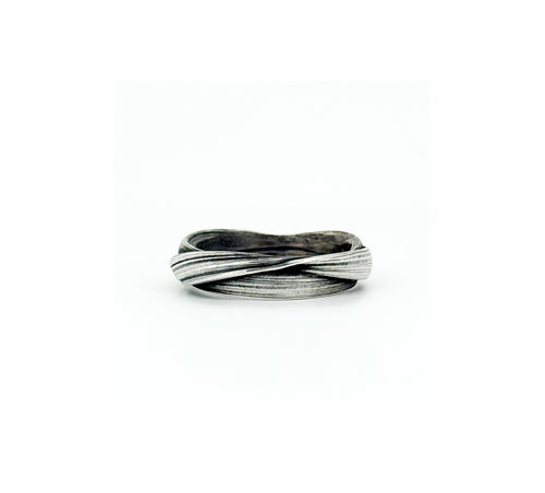 silver mitsuro hikime band style ring by Michelle Hoting that resembles canyon strata
